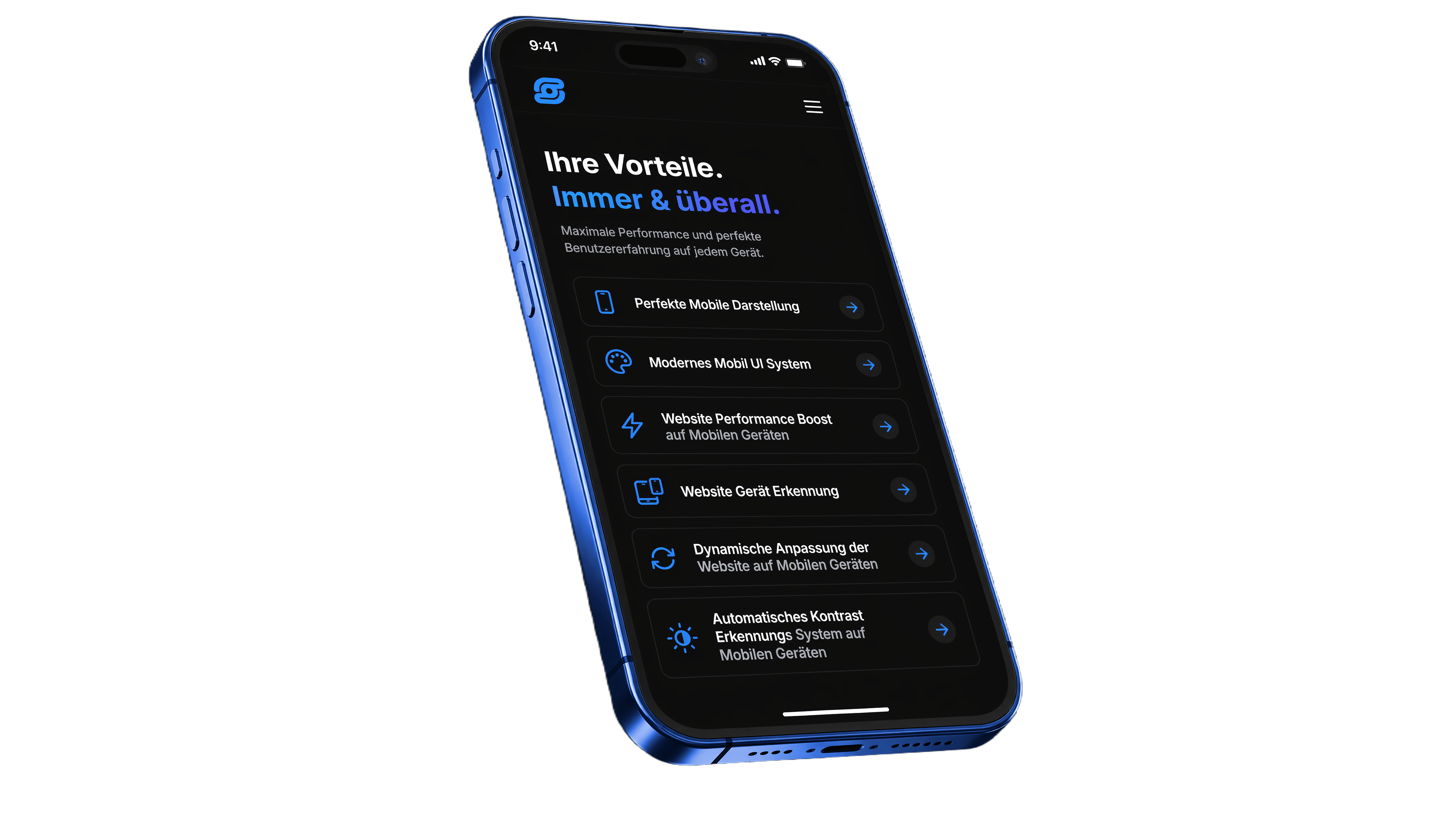 Nahaufnahme einer mobilen Liminalo Website auf einem Smartphone